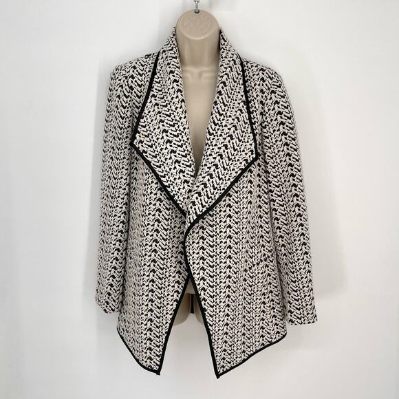 Calvin Klein Womens Geometric Textured Open Jacket Unlined Sz 6 Black, Off White - Picture 1 of 14